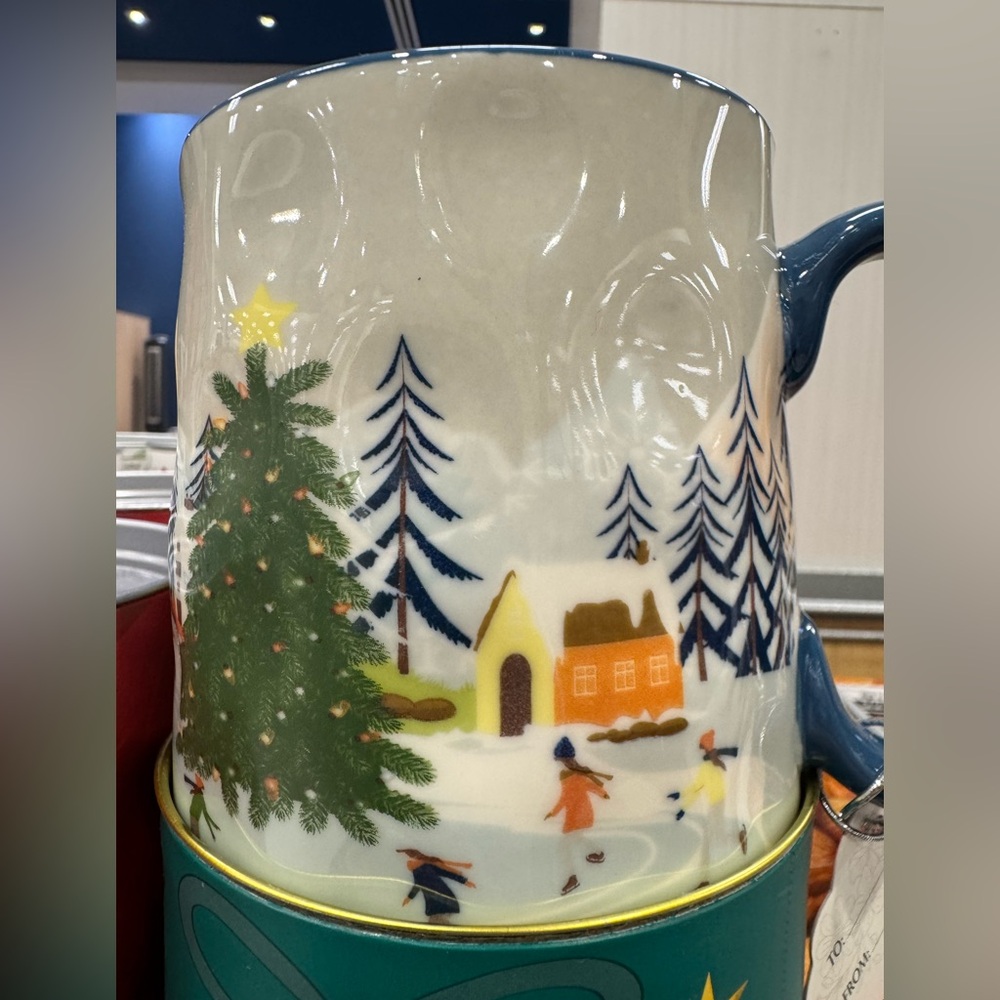 Winter Wonderland Ceramic Mug with Blue Handle